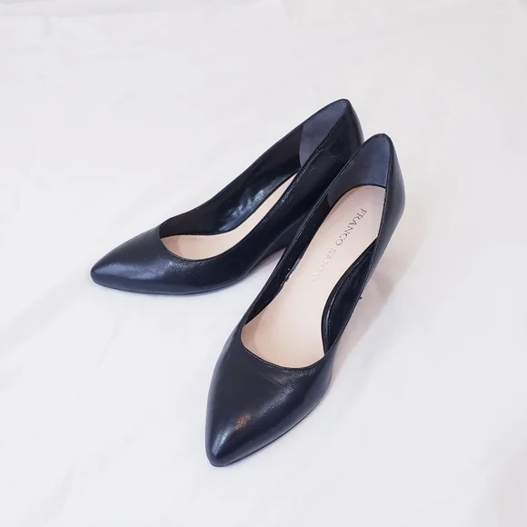 Franco Sarto Frankie Black Wedge Pump Size 7 Leather Wedged Heel Pointed Toe - Picture 8 of 14